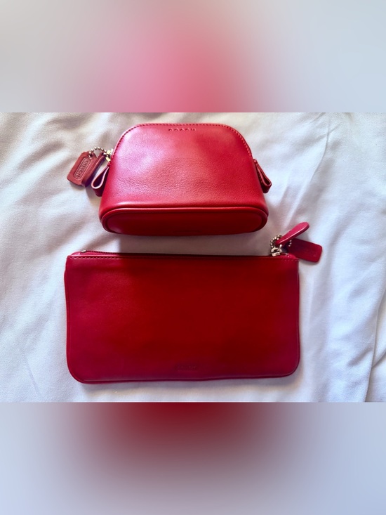 Vintage Coach Red Leather Cosmetic & Accessory Pouch SLG
